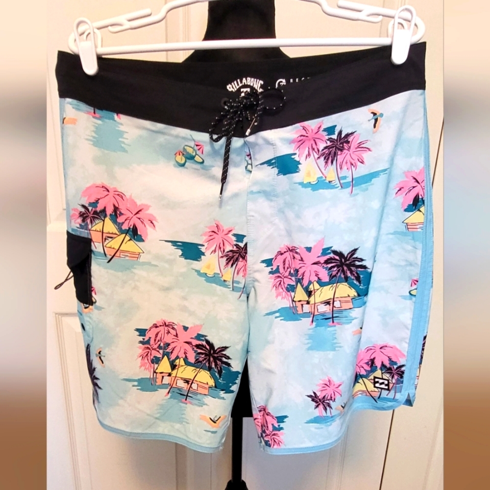 🔥2For$20 Mens Billabong Recycler 73 Pro Boardshorts Size 34 Fun Tropical Print